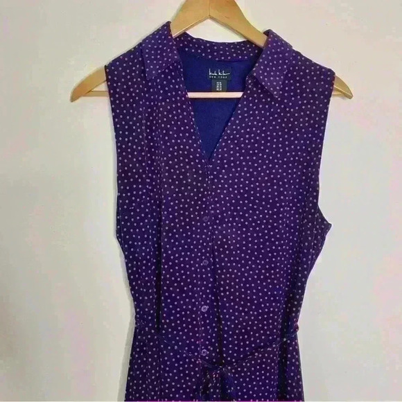 Nicole Miller New York sz 10 navy, red polka polka dot shirt dress non wrinkle - Picture 4 of 11